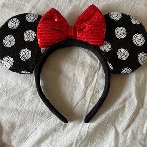 Disney Park Polka Dot Mini-Mouse Ears Headband with Red Bow